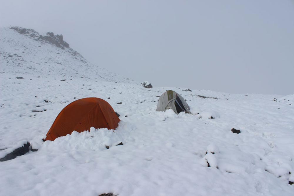 two tents in winter snow