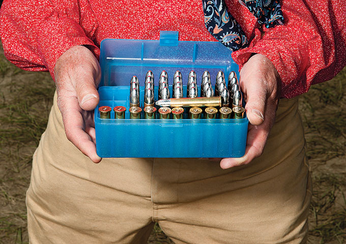 <em>This box of .45/90 handloads is ready to take on the metailic targets scattered across the Montana sagebrush</em>