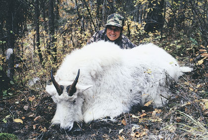 Wisconsin resident Julie Weigel has just two animals registered with SCI. But they are whoppers. One is this 10th ranked American mountain goat, taken out Bigfork, Montana in October, 2000. Her other SCI entry is a giant of a typical-rack whitetail buck, ranking number four with a score of 195 2/8s.