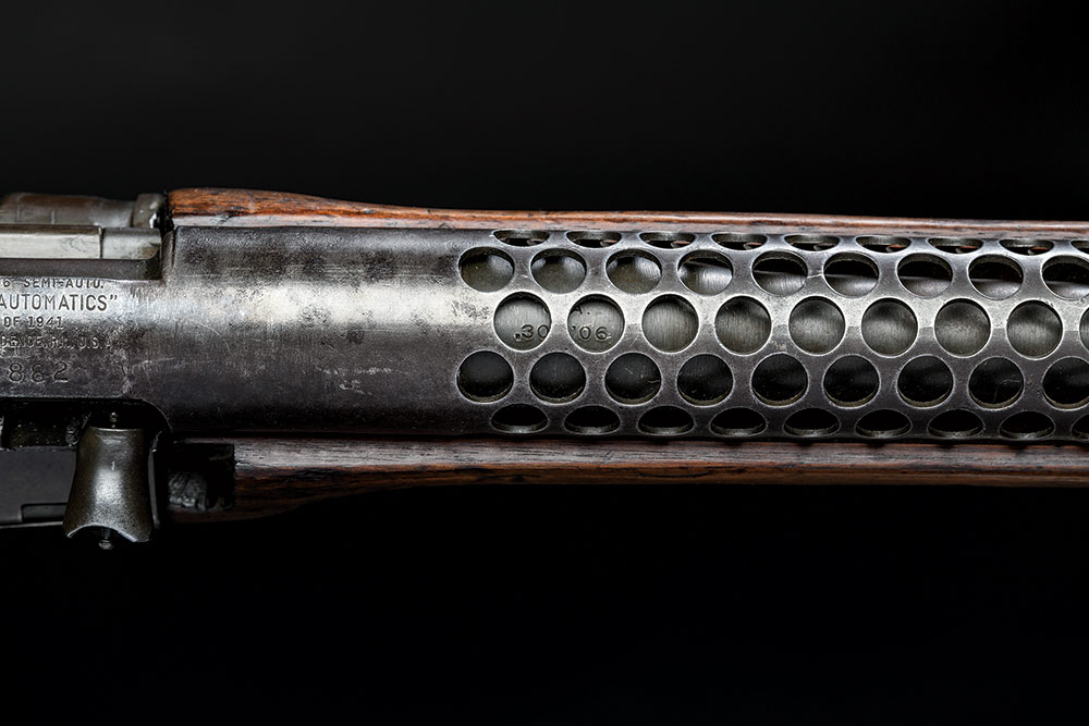 close up of 1941 johnson automatic service rifle barrel shroud