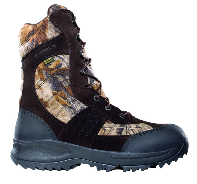 <strong>LaCrosse Hunt Pac</strong> This cold-weather boot features 1,200 grams of Thinsulate Ultra Insulation and is 100-percent waterproof. A Bear Trap outsoles provides excellent traction in snow. A reinforced heel and toecap provide extra durability and protection, while the padded collar ensures comfort. Available in both Realtree AP HD and black.  The Hunt Pac Extreme boats 2,000 grams of Thinsulate.
