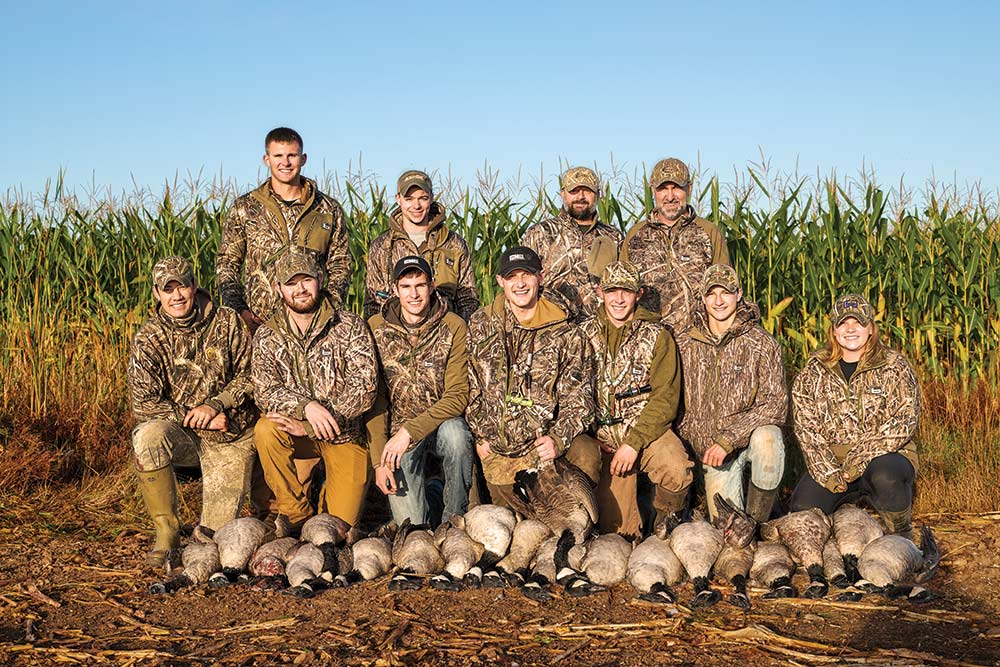 group of young geese hunters