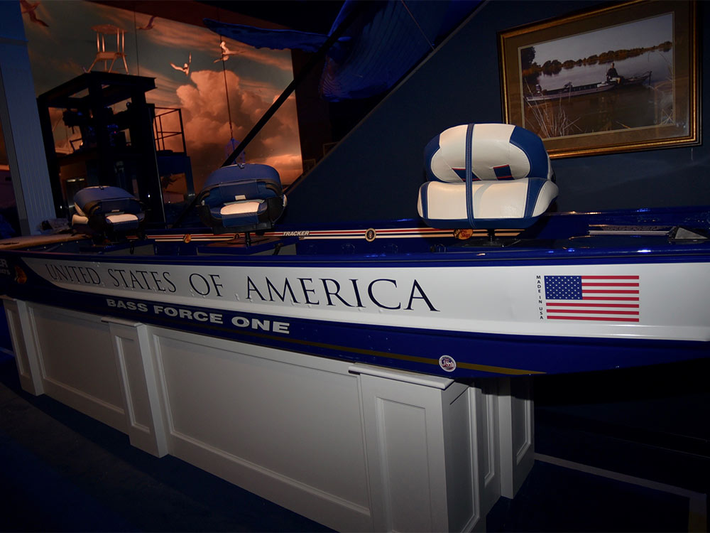 George Bush's personal float boat, Bass Force One, in Wonders of Wildlife