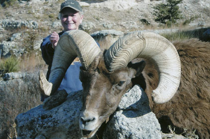 It's likely everyone who hunts knows the name Cabela's, and Mary Cabela is part of the retail store owner clan out of Sidney, Nebraska. As one would suspect, she's a long and accomplished huntress with one of the most extensive resume's of trophies in SCI, claiming records for 211 animals. Included is this huge bighorn sheep taken in November, 2007 with a muzzleloader. Other SCI trophies she's taken include: elk, caribou, Nile crocodile, whitetail deer, Dall sheep, Cape buffalo, kudu, eland, bongo, muskox, several African lions and a pair of African leopards.