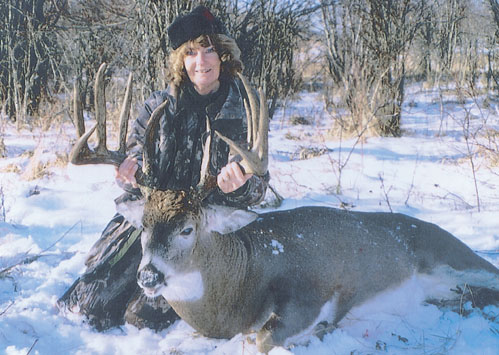 Elinor "Bunny" Huntley only has one SCI record animal, but it's one heck of a buck. This 11-point giant whitetail was taken with a rifle in November, 2004 near Dawson Creek, British Columbia, Canada.  With a score of 183 6/8s typical points, it had 24-inch main beam lengths and heavy mass throughout the rack.