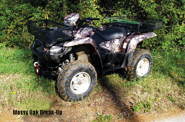 With deer season heating up, it's time to add some practical base layers to your ATV or side-by-side (UT). Dealers report that camo bodies and accessories promote higher resale values on used machines, and coatings will typically hide scratches. These accessories will ensure your bike's all camoed up to keep your bad-boy image intact this hunting season.