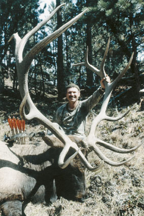 Renowned bowhunter Chuck Adams claims the No. 2 SCI spot for typical Rocky Mountain elk with this enormous 431 6/8-inch bull, collected from Rosebud County, Montana in September, 2000. The 7x6 rack has tremendous mass, with an inside spread of 52 3/8s inches.