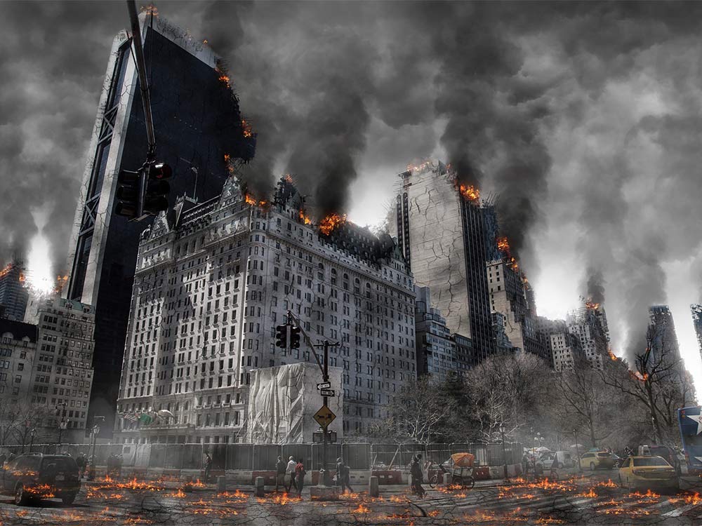 burning city in the apocalypse