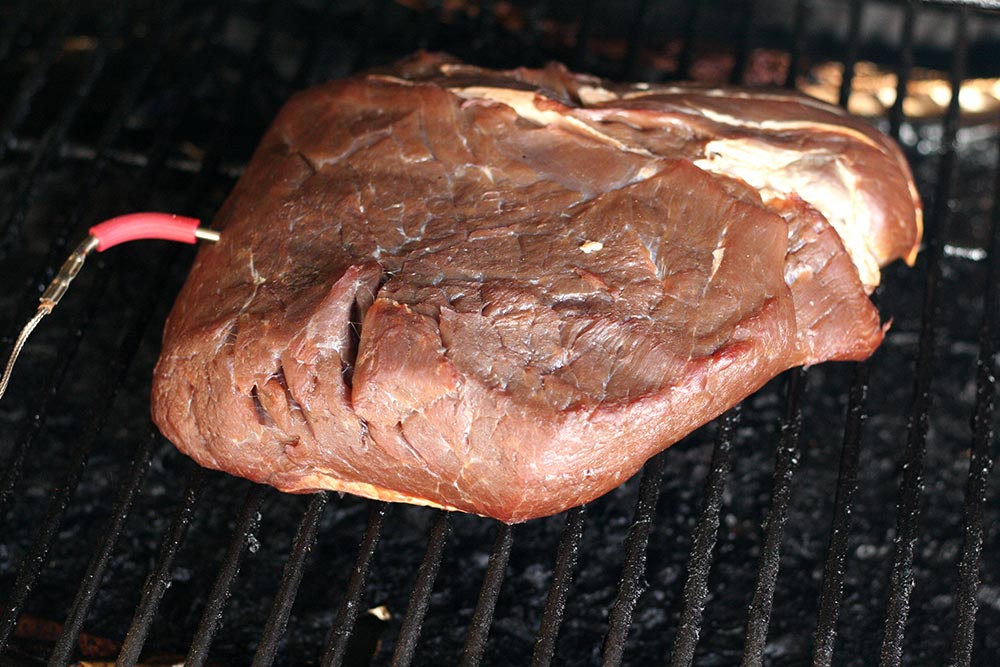 venison ham on the grill