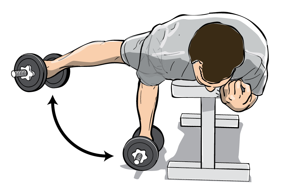 <strong>Horizontal Abduction:</strong>  Lie on your stomach on a bench or bed, with your "draw" arm hanging off.  Hold a dumbbell and life your arm out to the side until it is parallel with the ground, squeezing your shoulder blades together.