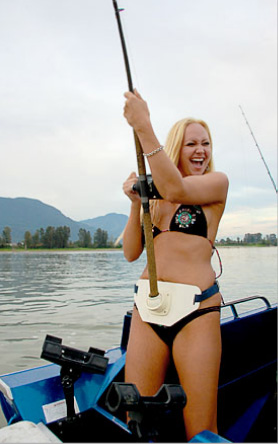 Whether it be meeting someone in your area, or introducing that lovable but completely novice friend who wants to accompany you (remind them that instructional magazine articles for beginners are not gender specific), your local tackle shop should be able to assist you. Jay-Lynn works her biceps on a Fraser River sturgeon.