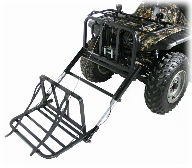 <strong>Arkansas Deer Loader</strong><br />
Free your back and shoulders while you scoop your whitetail up like a little dozer. The lifting mechanism lays flat on the ground allowing one man to slide the deer. The platform is 36"x28"x5½". The winch is not included.<br />
MSRP: $269.95<br />
<a href="http://www.arkansasduckhunter.com/atvdeerloader.asp">Arkansas eer Loader</a>