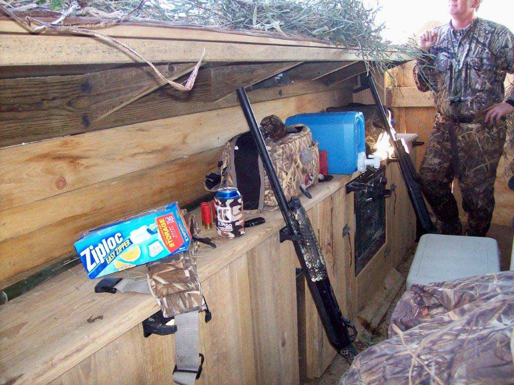 duck truck interior with hunting supplies