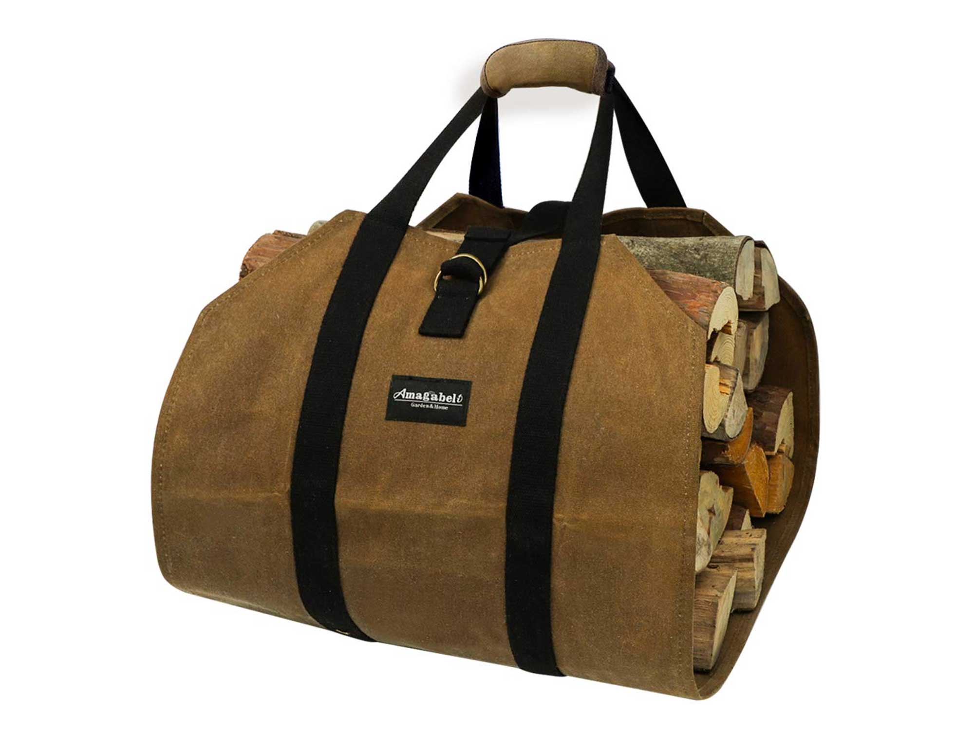 waxed canvas firewood carrier bag