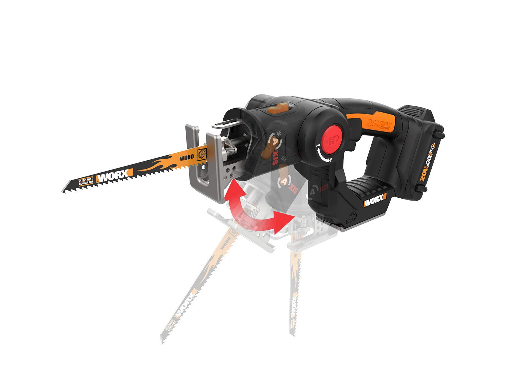 WORX 20V AXIS 2-in-1 Reciprocating Saw and Jigsaw with Orbital Mode