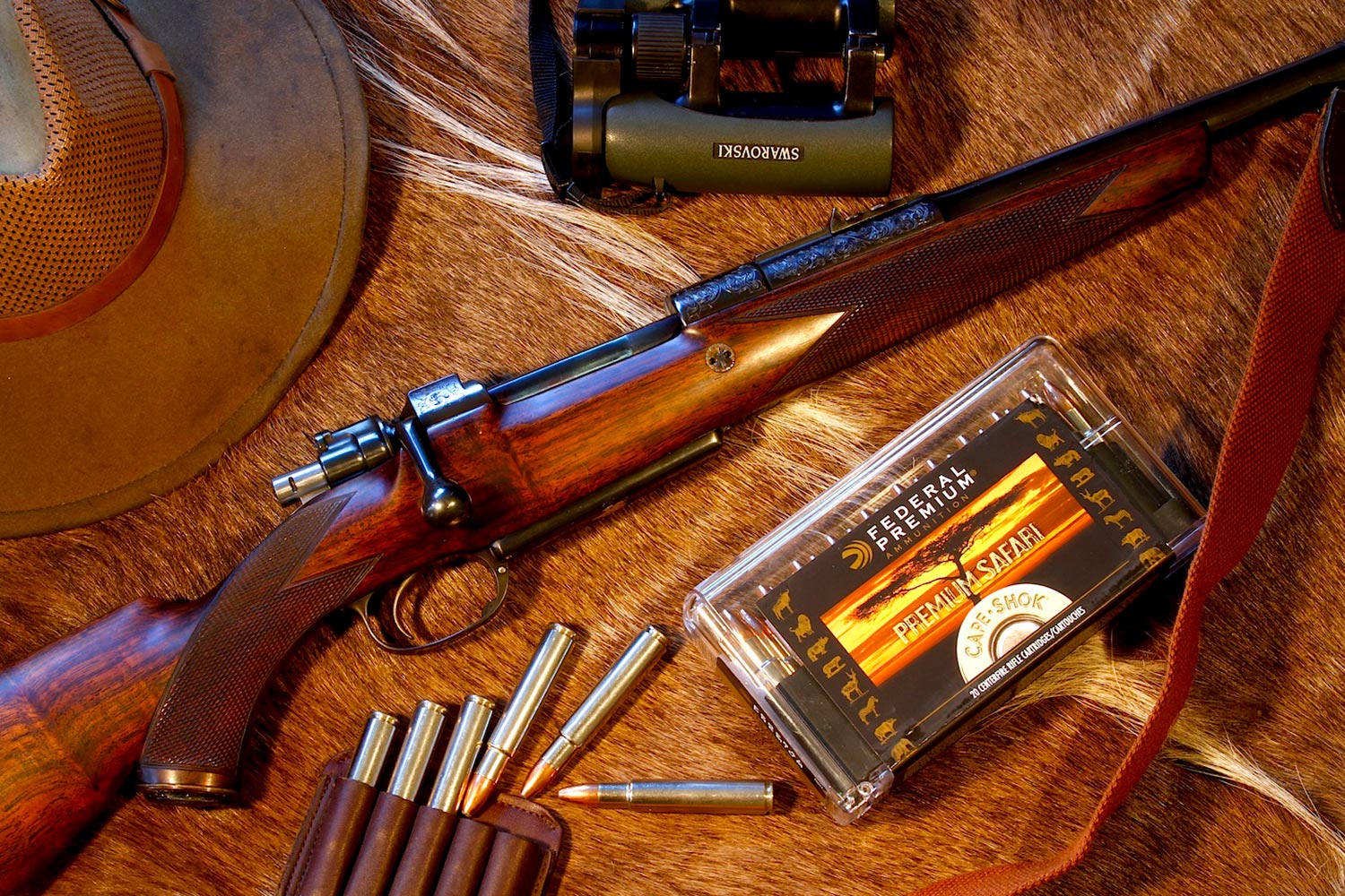 A vintage .416 rigby rifle.