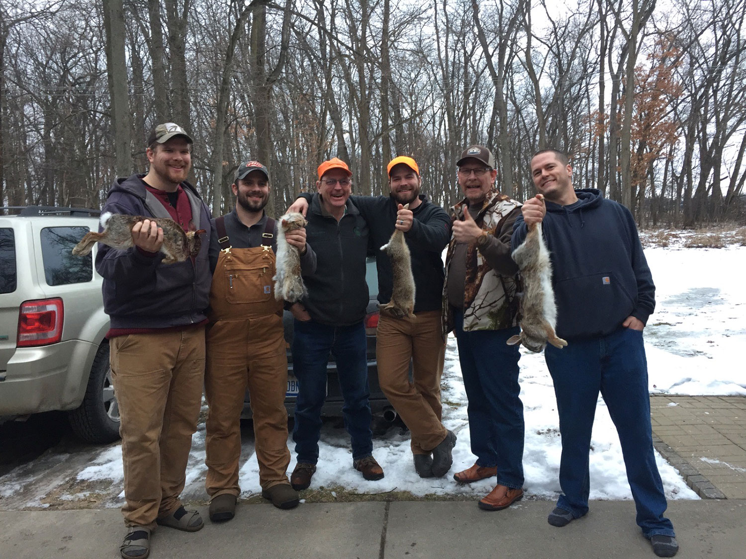 A group of rabbit hunters.