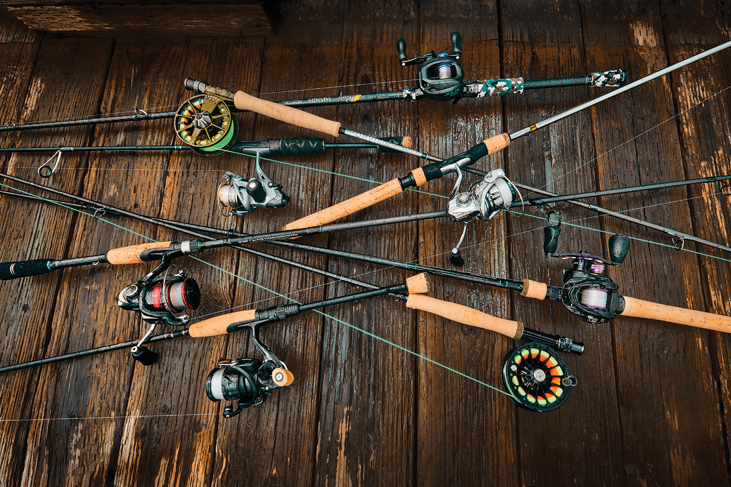 A sampling of fishing rods and reels.