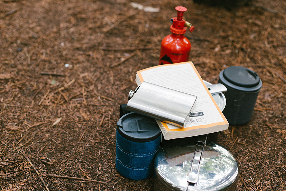 Outdoor camping gear setup.
