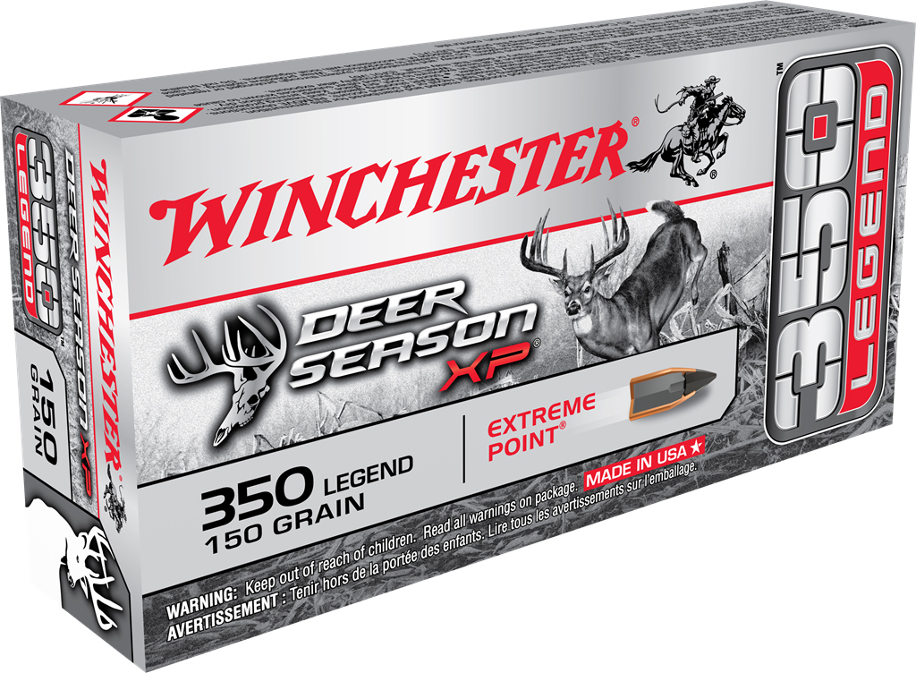 A box of Winchester .350 legend rifle ammunition.