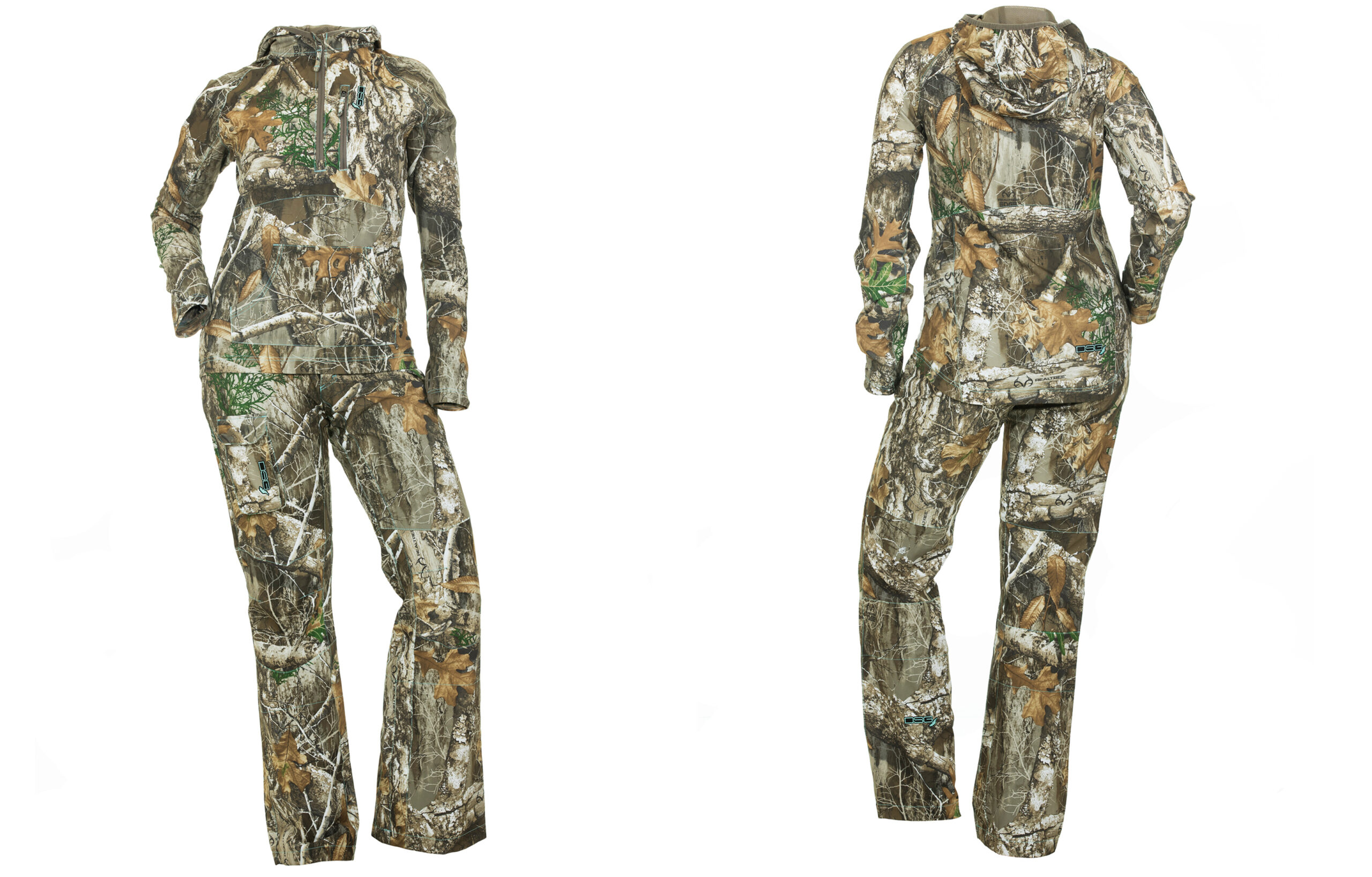 A top and bottom set of women's camo in Realtree Extra, on a white background.