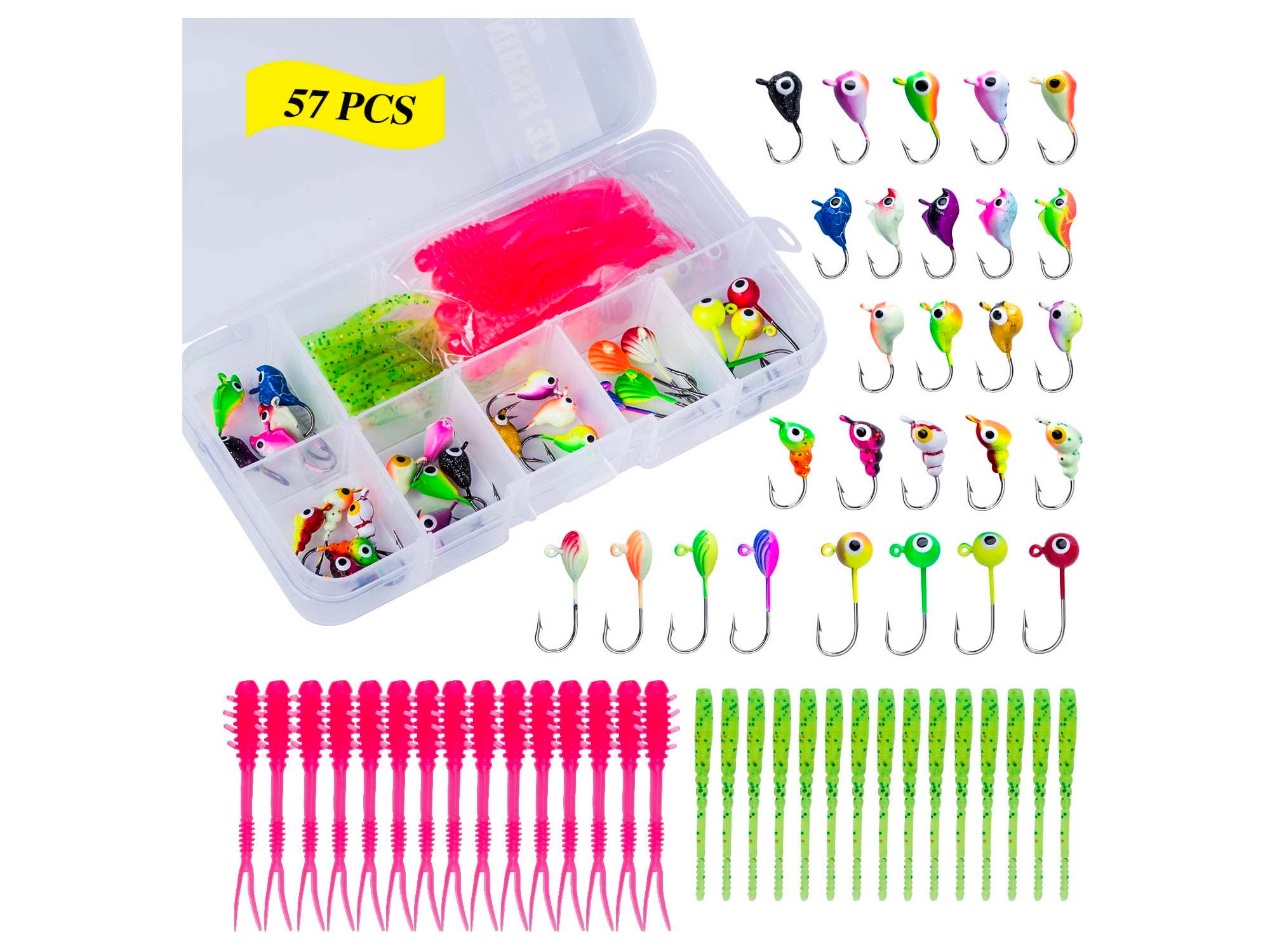 Goture Ice Fishing Jigs Tungsten Kit with Carbon Steel Hooks in Tackle Box, Winter Ice Fishing Lures for Bass Pike Trout Walleye Crappie, Trout, Panfish