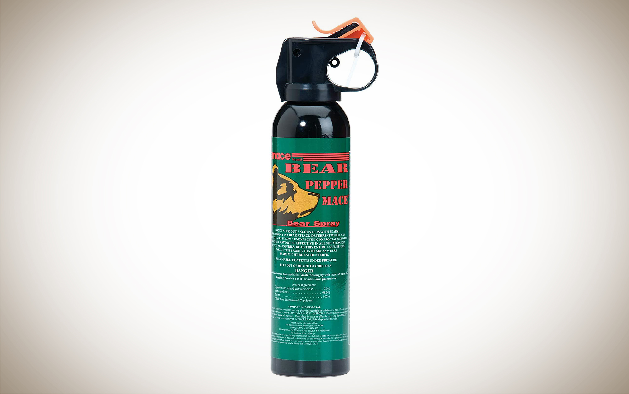 Mace Bear Spray is a bear pepper spray that sprays up to 35 feet away.