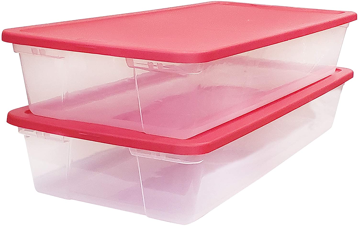 Plastic storage bins with lid that is red