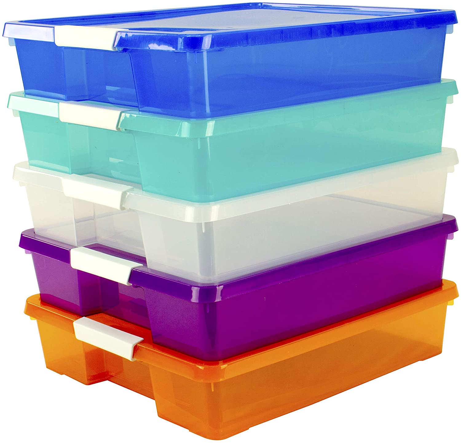 Rainbow-colored, plastic storage containers