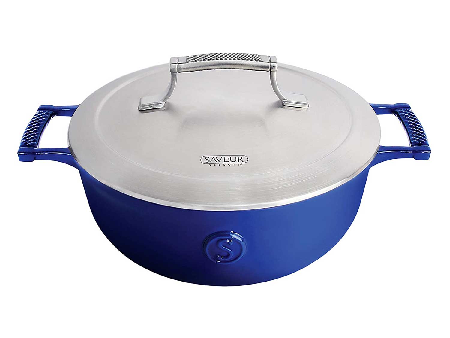 SAVEUR SELECTS Enameled Cast Iron 3-1/2-Quart Saucier with Stainless Steel Lid, Classic Blue, Voyage Series