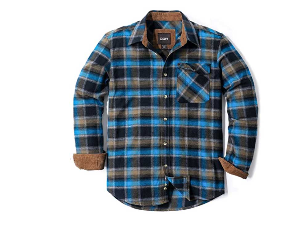 CQR Men's All Cotton Flannel Shirt, Long Sleeve Casual Button Up Plaid Shirt, Brushed Soft Outdoor Shirts