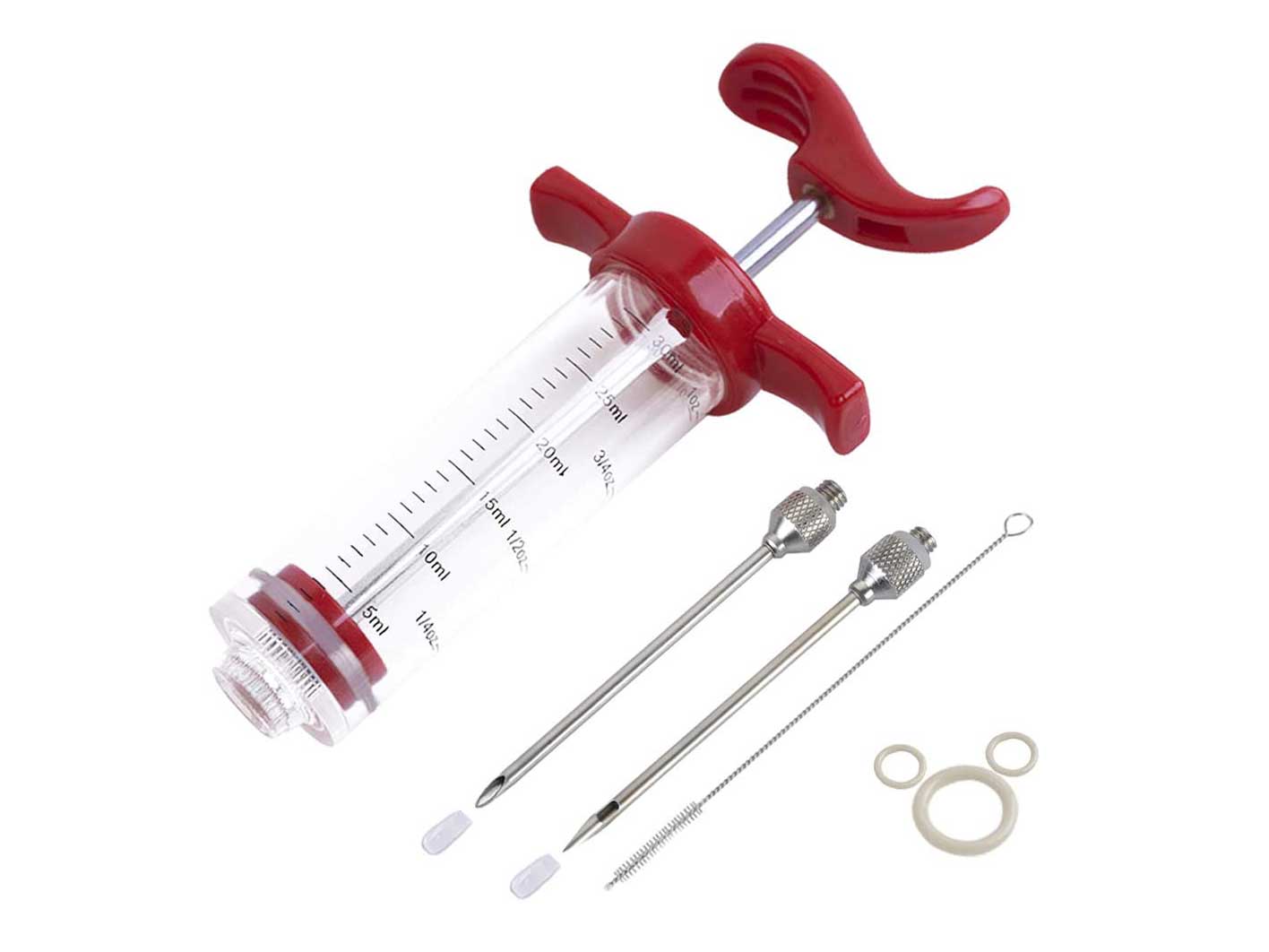 Ofargo Plastic Marinade Injector Syringe with Screw-on Meat Needle for BBQ Grill, 1-oz, Red, Recipe E-Book (Download PDF)