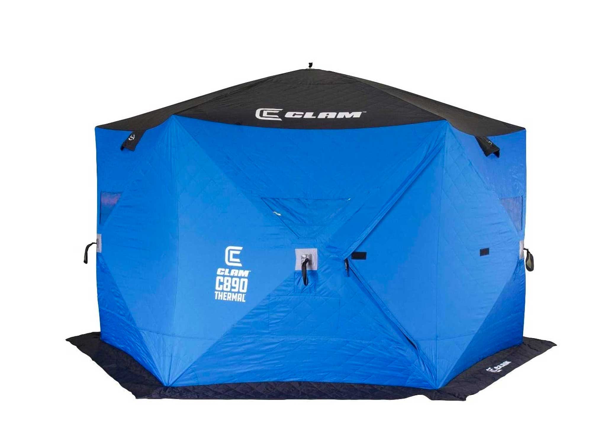 CLAM 5-6 Person 11.5 Foot Lightweight Portable Pop Up Ice Fishing Angler Thermal Hub Shelter