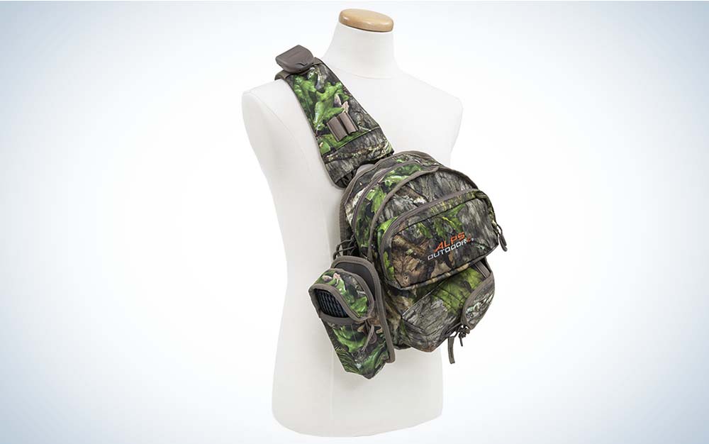 A green camo best turkey vest sling pack