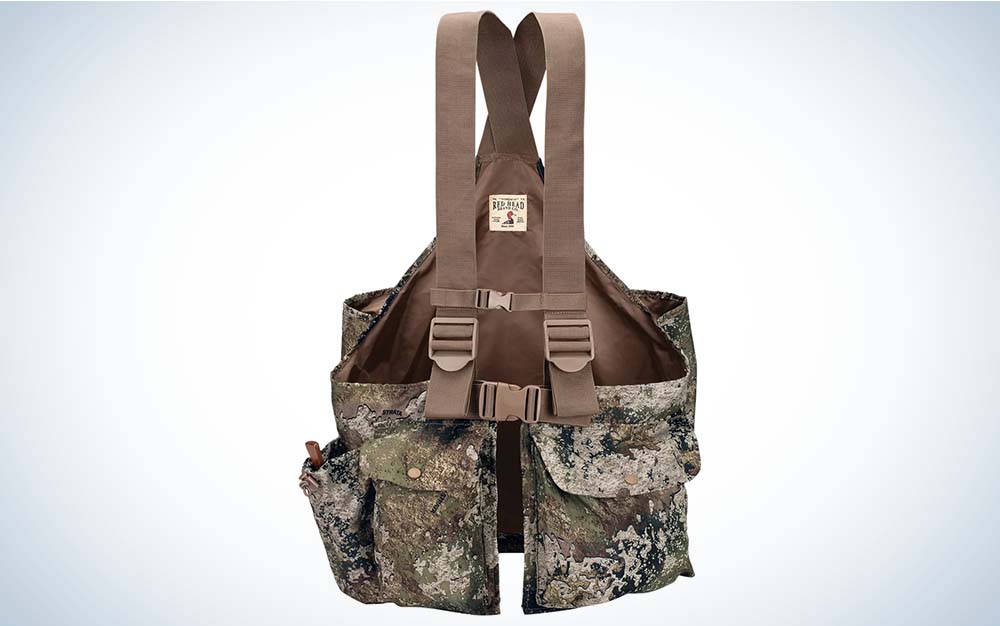 A camo best turkey vest with two large front pockets