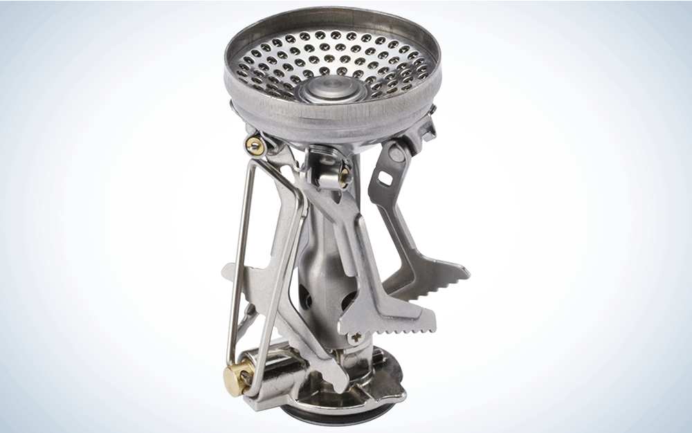 A thin silver backpacking stove