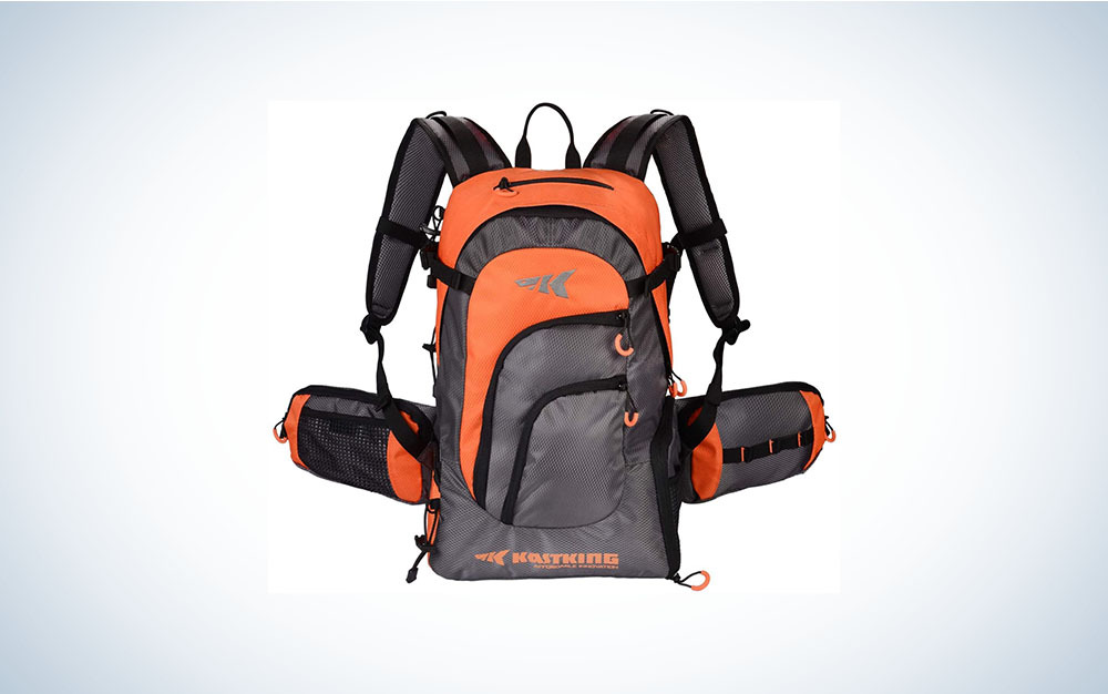 gray and orange backpack