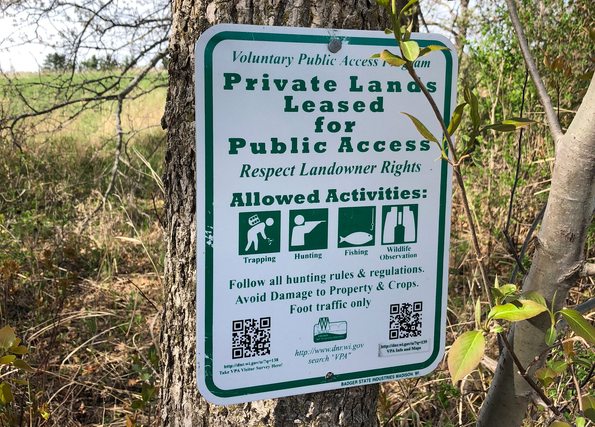 Voluntary public access allows public hunting on private land.
