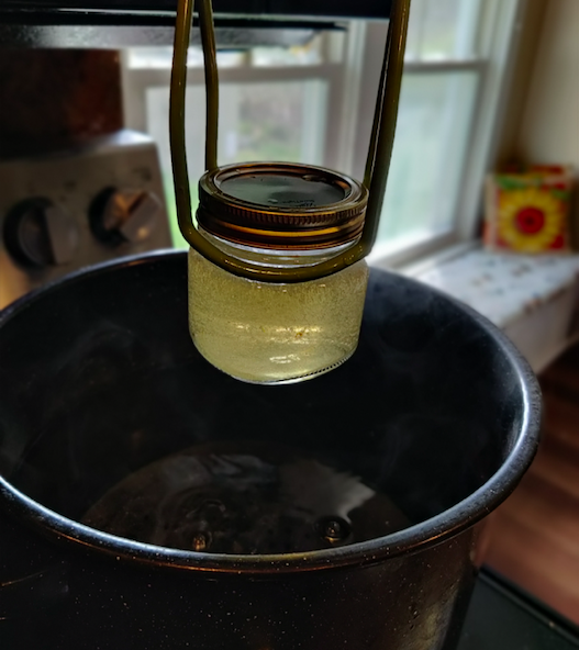 To seal your jelly, place it into a boiling pot of water.