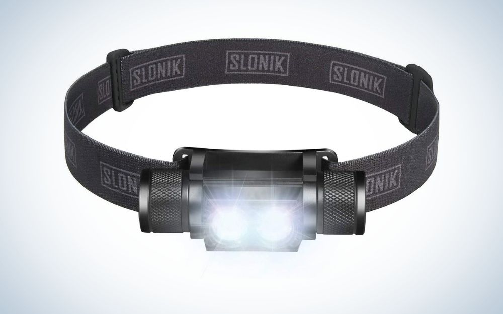 Black camping light with a powerful headlamp