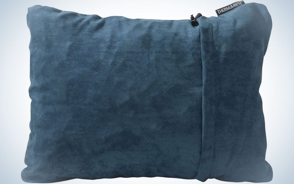 A square blue little Thermarest pillow.