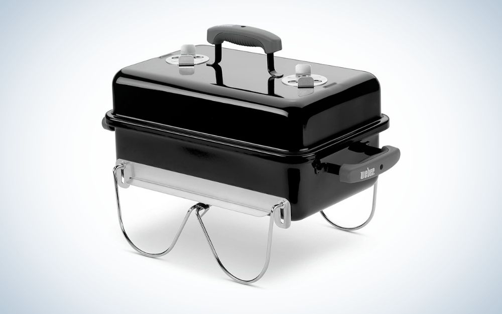 Black porcelain coated cast iron charcoal grill