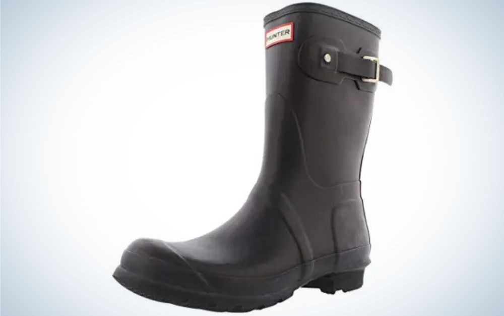Black rubber sole boots from side.
