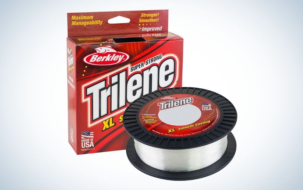 Berkley Trilene clear plastic fishing line and a red box next to it