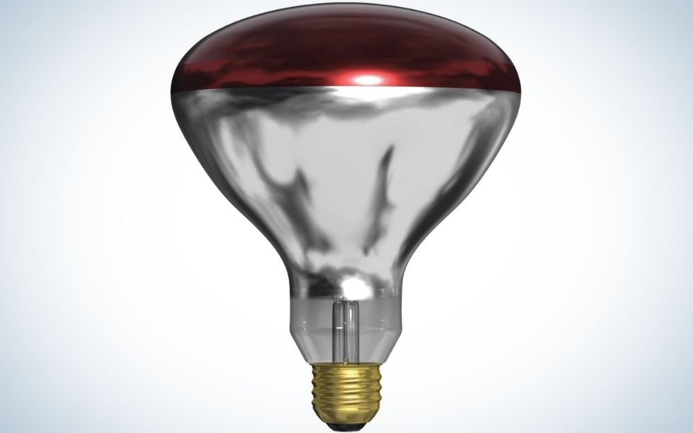 A single lamp with three colors, red on top, gray in the middle and gold at the bottom.