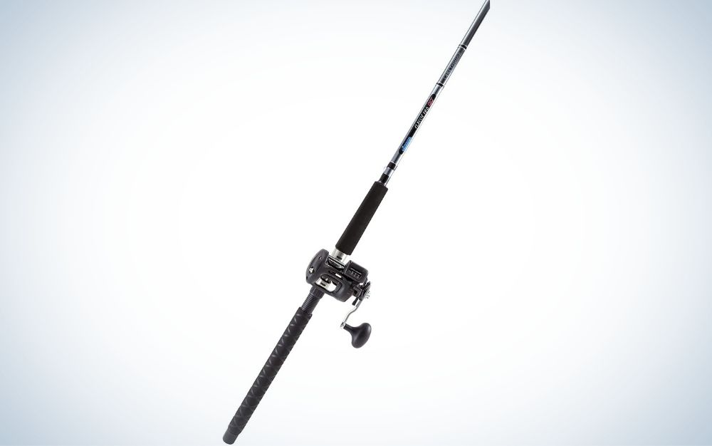 A spinning reel more thin in black and solid white color.