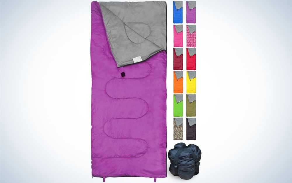 Purple camping sleeping bag for kids