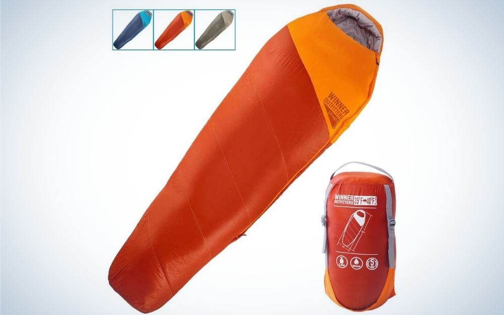 Orange camping sleeping bag