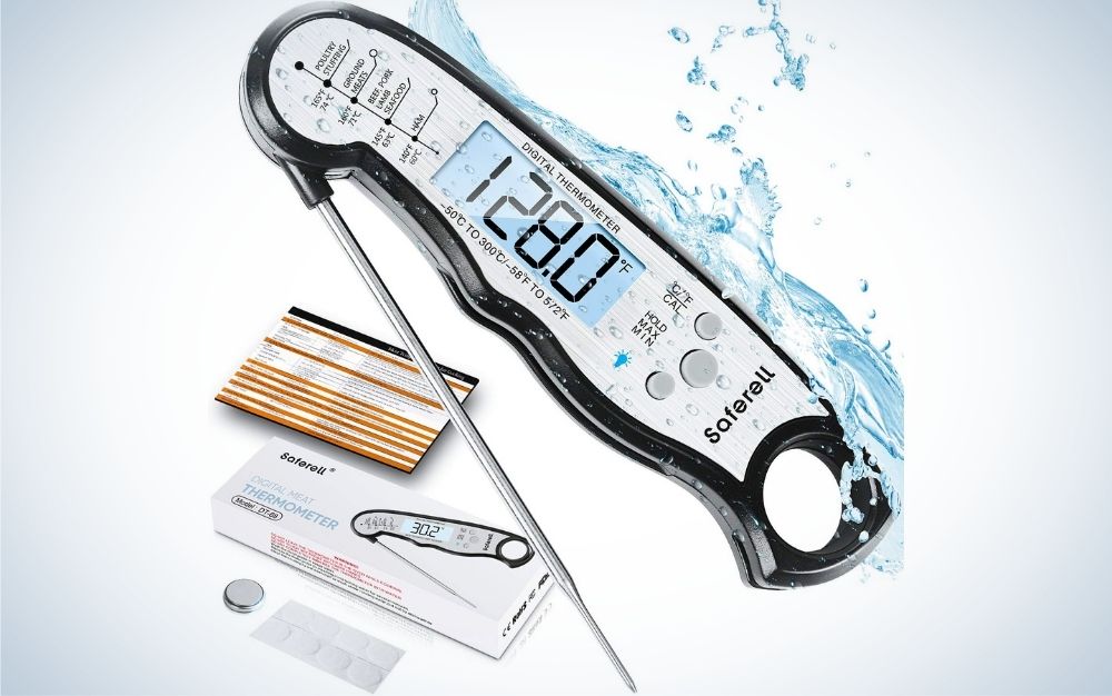 Black digital food thermometer with backlight, magnet, calibration, and foldable probe prime day deal