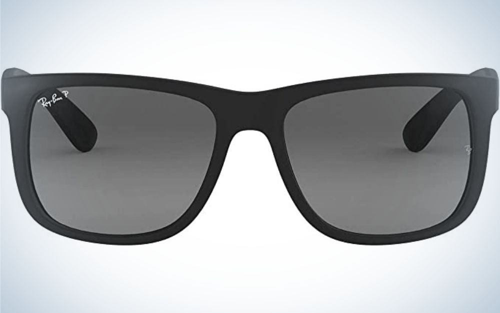 A pair of classic black glasses, with a square frame and light black glass.